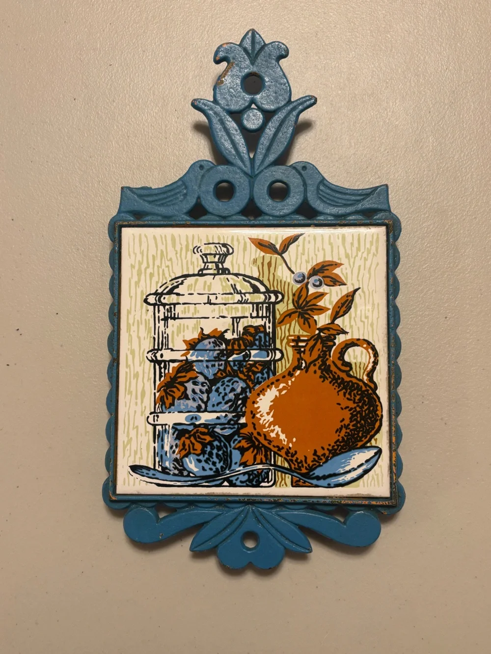 Vintage Mid Century Japan Cast Iron Ceramic  Trivet